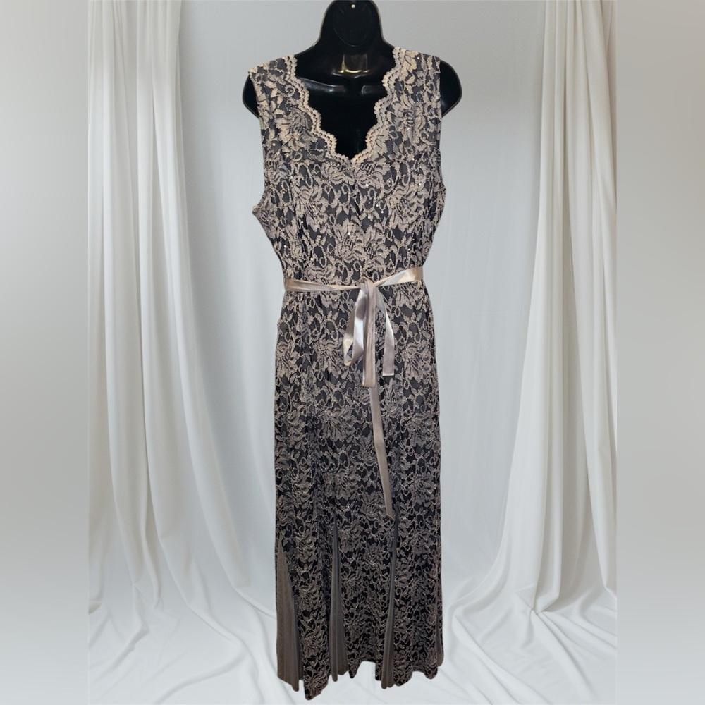 CANDALITE Formal Mermaid Lace & Sequined Gray and Blue Gown LIKE NEW - Picture 4 of 6